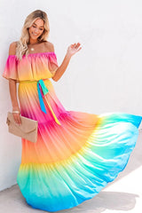Off Shoulder Colourfull Flowy Dress for Women Sai Feel
