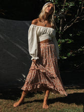 Off Shoulder Puff Sleeve Tie Back Top & Skirt Set Sai Feel