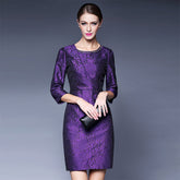 Office Work Three Quarters Sleeve Jacquard Waist Dress Sai Feel