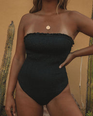 Olympia Smocked Strapless One Piece - Black Sai Feel