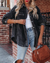 Omri Cotton Pocketed Corduroy Shacket - Faded Black Sai Feel