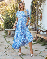 On Cloud Nine Floral Smocked Puff Sleeve Midi Dress Sai Feel