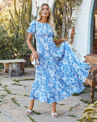 On Cloud Nine Floral Smocked Puff Sleeve Midi Dress Sai Feel