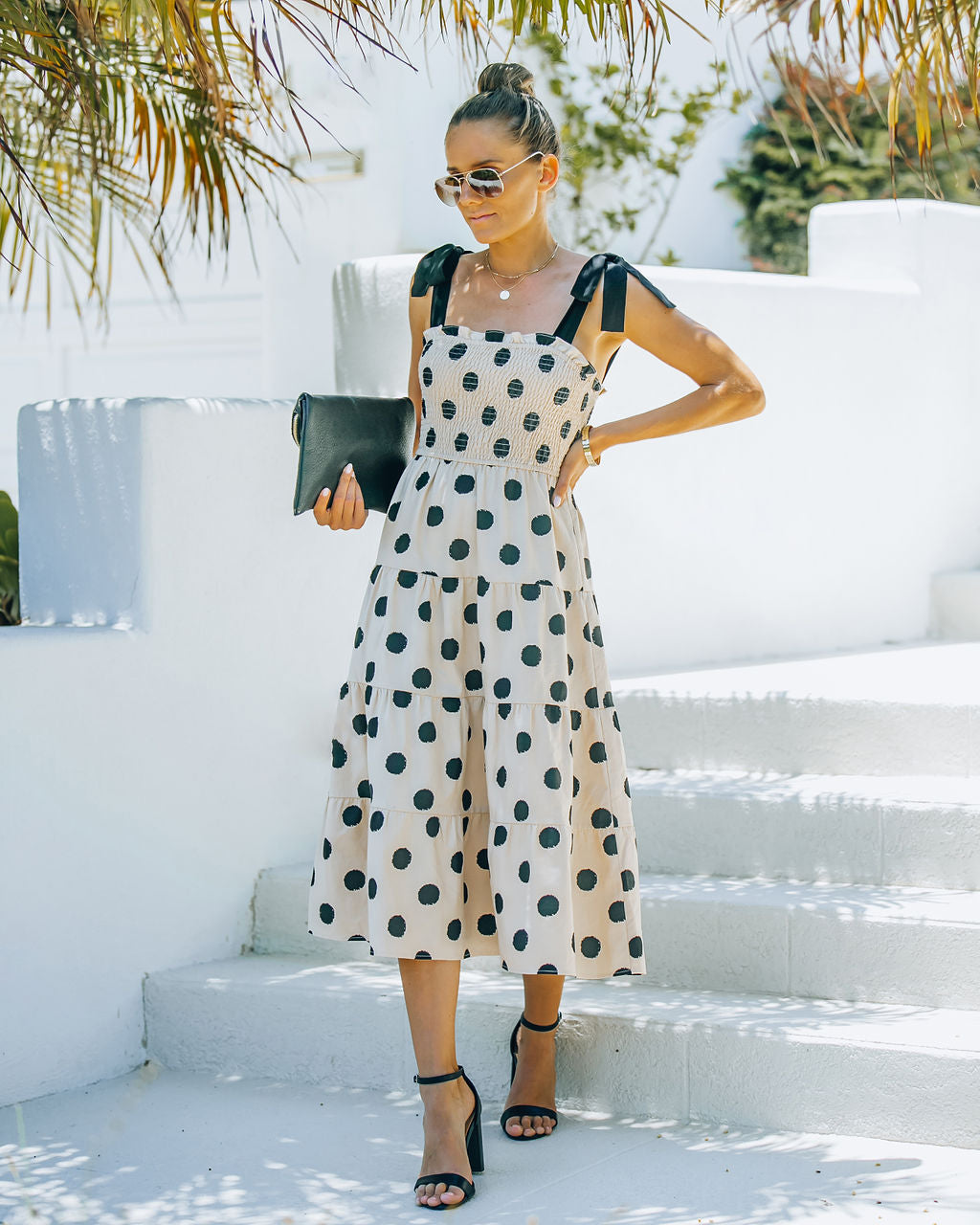 On My Own Linen Cotton Polka Dot Midi Dress Sai Feel