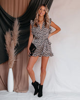 On My Own Pocketed Leopard Ruffle Romper Sai Feel