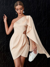 One Shoulder Drape Side Cut Out Satin Dress Sai Feel