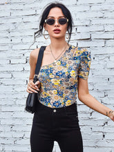 One Shoulder Floral Print Cut Out Top Sai Feel