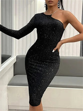 One Shoulder Glitter Bodycon Dress Sai Feel
