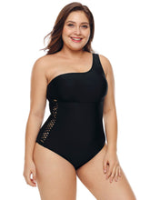 One Shoulder Grid Cutout Side Solid Color Summer Bathing Suit Swimsuit Sai Feel