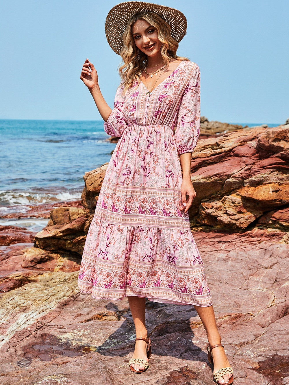 Oria Floral Tiered Tassel Maxi Dress - Tangerine Fuchsia Sai Feel