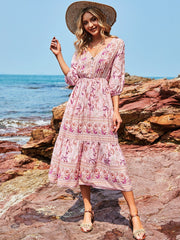 Oria Floral Tiered Tassel Maxi Dress - Tangerine Fuchsia Sai Feel