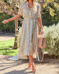 Otilia Floral Button Down Midi Dress - Ivory Multi Sai Feel