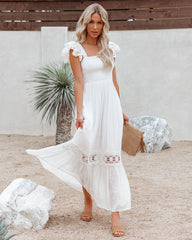Overjoyed Pocketed Crochet Lace Maxi Dress - Marshmallow Sai Feel