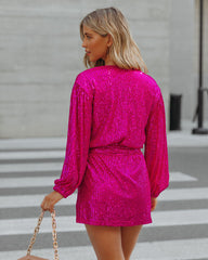 Overnight Sequin Drape Romper - Hot Pink Sai Feel
