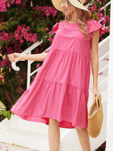 Oversized Solid Ruffle Hem Cap Sleeve Smock Dress Sai Feel