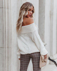 Oxford Off The Shoulder Cable Knit Sweater - Ivory Sai Feel