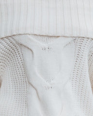 Oxford Off The Shoulder Cable Knit Sweater - Ivory Sai Feel