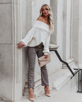 Oxford Off The Shoulder Cable Knit Sweater - Ivory Sai Feel