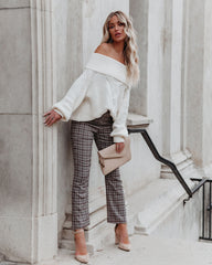 Oxford Off The Shoulder Cable Knit Sweater - Ivory Sai Feel