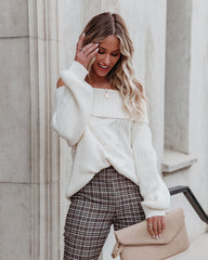 Oxford Off The Shoulder Cable Knit Sweater - Ivory Sai Feel