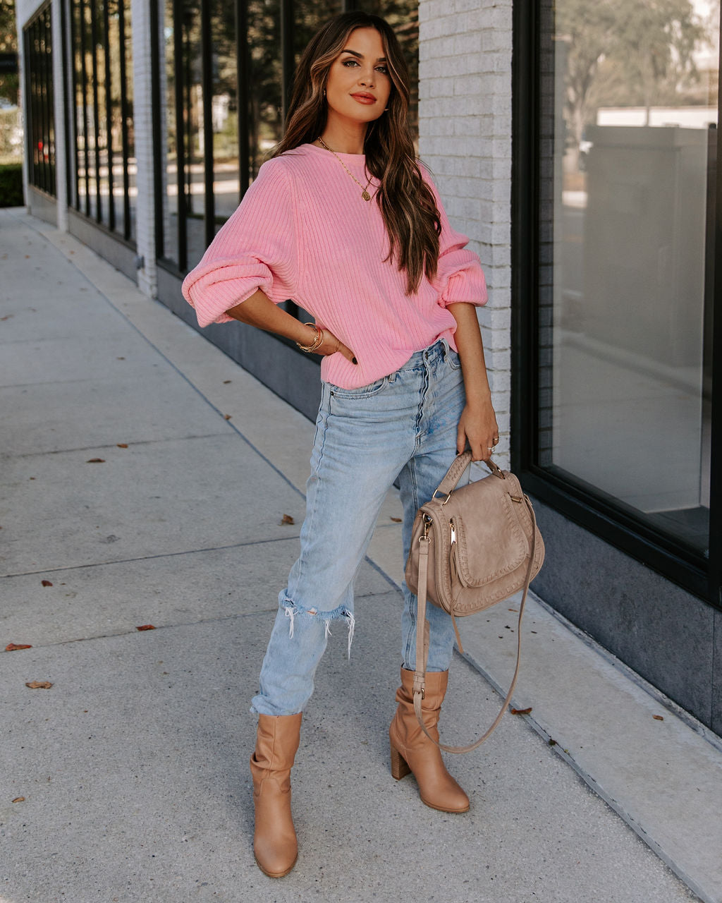 Ozzy Cotton Blend Balloon Sleeve Sweater - Light Pink Sai Feel