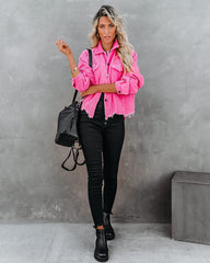 Paddington Distressed Cotton Corduroy Jacket - Hot Pink Sai Feel
