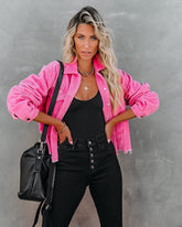 Paddington Distressed Cotton Corduroy Jacket - Hot Pink Sai Feel
