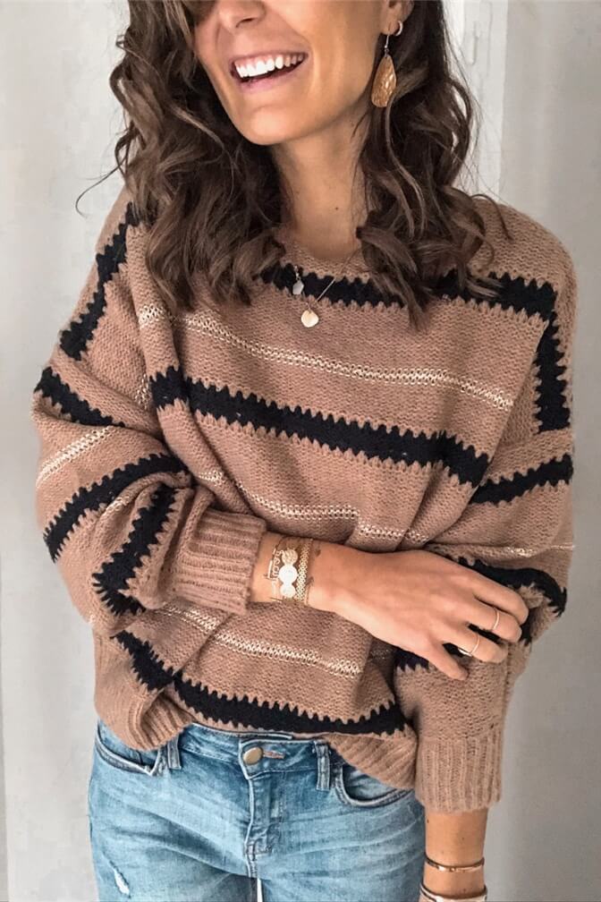Paneled Metallic Striped Sweater Sai Feel