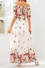 Patchwork Floor-Length Off Shoulder Half Sleeve Expansion Women's Dress Sai Feel
