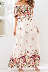 Patchwork Floor-Length Off Shoulder Half Sleeve Expansion Women's Dress Sai Feel