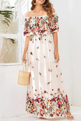 Patchwork Floor-Length Off Shoulder Half Sleeve Expansion Women's Dress Sai Feel