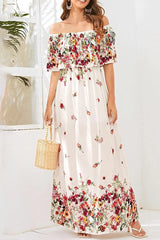 Patchwork Floor-Length Off Shoulder Half Sleeve Expansion Women's Dress Sai Feel