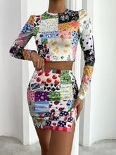 Patchwork Print Crop Tee & Split Back Skirt Sai Feel