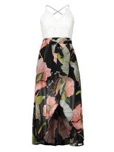 Patchwork backless print suspender V-neck dress Sai Feel