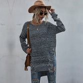 Pierced Hollow Crochet Knitted Sweater Women Long Sleeve Loose Plus Size Pullover Sai Feel