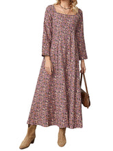 Pink Square Collar Casual Printing Long Sleeve Dress Sai Feel