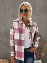 Plaid Color Block Buttoned Long Sleeve Jacket with Pocket Sai Feel