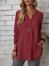 Plaid Notch Neck Blouse Sai Feel