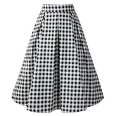 Plaid Wide Band Waist Zip Back Flared Skirt Skater Skirt Sai Feel