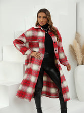 Plaid drop Pocket Long Woolen Jacket Sai Feel