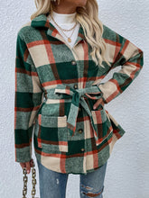 Plaid drop loose long-sleeved lace up shirt coat Sai Feel