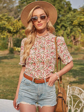 Pleated Floral Right Angle Shoulder Retro Top Sai Feel