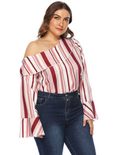 Plus Asymmetrical Neck Striped Top Sai Feel