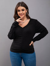 Plus Black Ruched V Neck Tee Sai Feel
