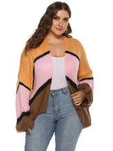 Plus Colorblock Striped Drop Shoulder Cardigan Sai Feel