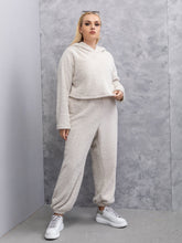 Plus Crop Hooded Teddy Sweatshirt & Pants Sai Feel