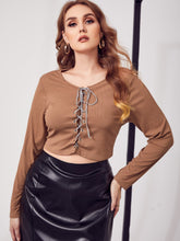 Plus Lace Up Front Crop Top Sai Feel