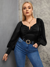 Plus Satin Notch Neck Ruched Bust Blouse Sai Feel