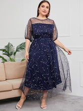 Plus Sequins Embroidery Mesh Overlay Dress Sai Feel
