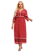Plus Size Boho Print Elastic Waist Split Dress Sai Feel